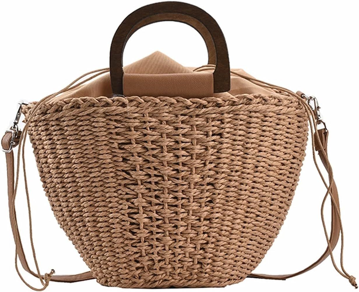 Straw Handbag, Summer Hand-Woven, Rattan Crossbody Bag, Beach Wicker Knitted Shopping Shoulder Bag | Amazon (US)
