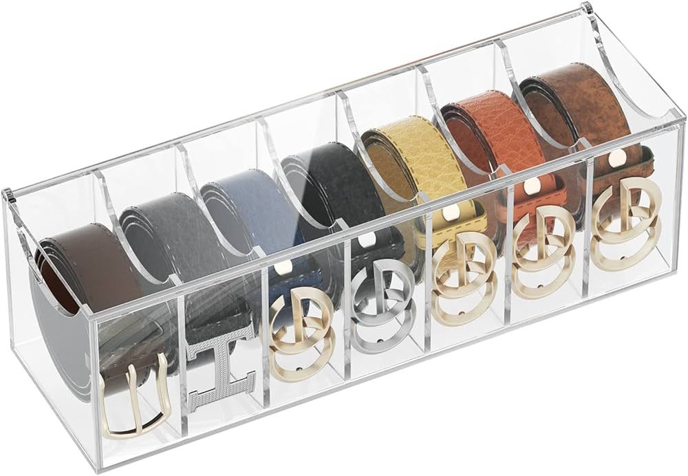 YEMMEN Belt Organizer for Closet - Acrylic Belt Storage Holder for Home, Comes with Dust Cover, 7... | Amazon (US)