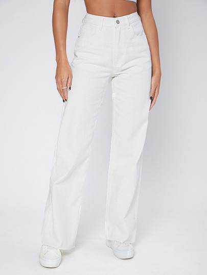 High Waisted Raw Hem Jeans | SHEIN