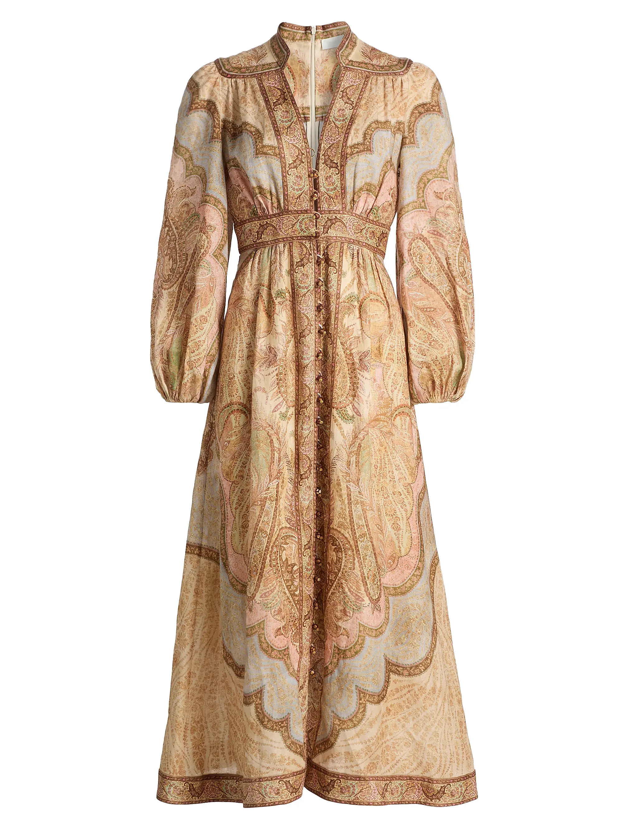 Zimmermann Wanderlust Printed Linen Plunge Midi-Dress | Saks Fifth Avenue | Saks Fifth Avenue