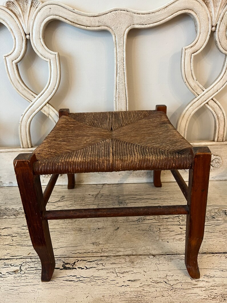 Rustic Woven Rush Foot Stool - Vintage Farmhouse Stool for Plants or Decor | Etsy (US)