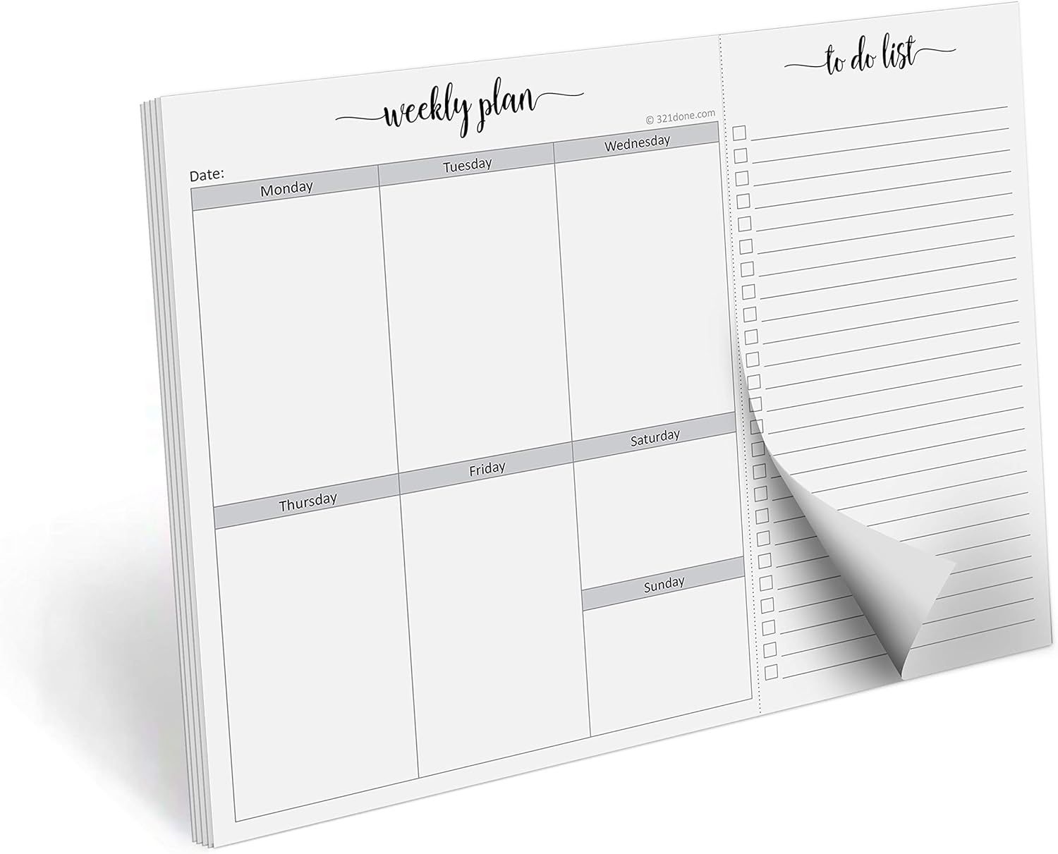 321Done Weekly Plan Checklist Notepad - 50 Sheets (8.5" x 11") Perforated To Do Memo Pad - Made i... | Amazon (US)