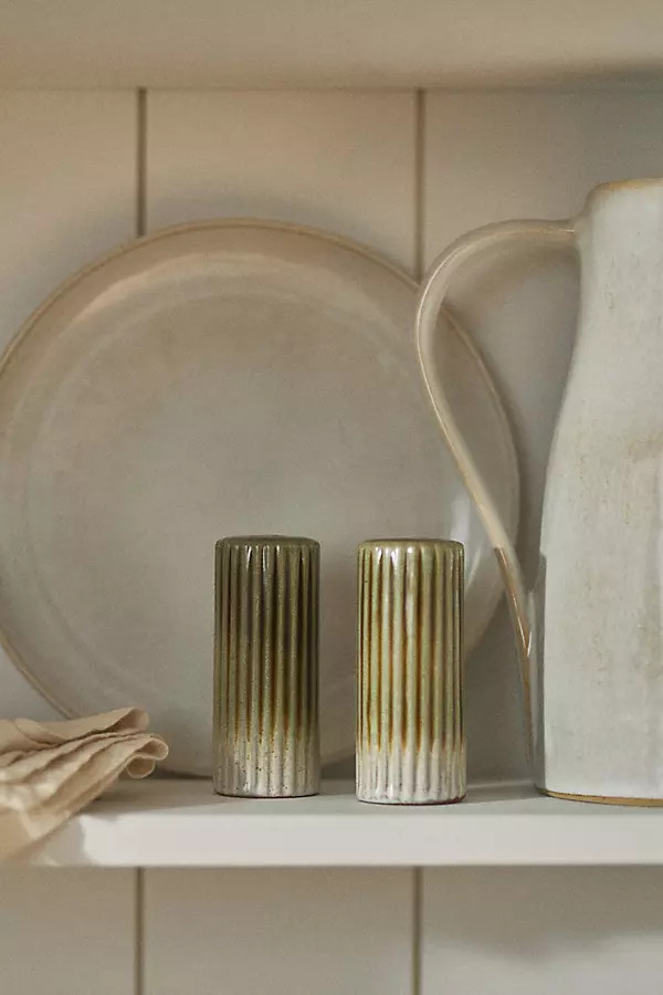 Ruffle Reactive Glaze Stoneware Salt & Pepper Shakers | Anthropologie (US)