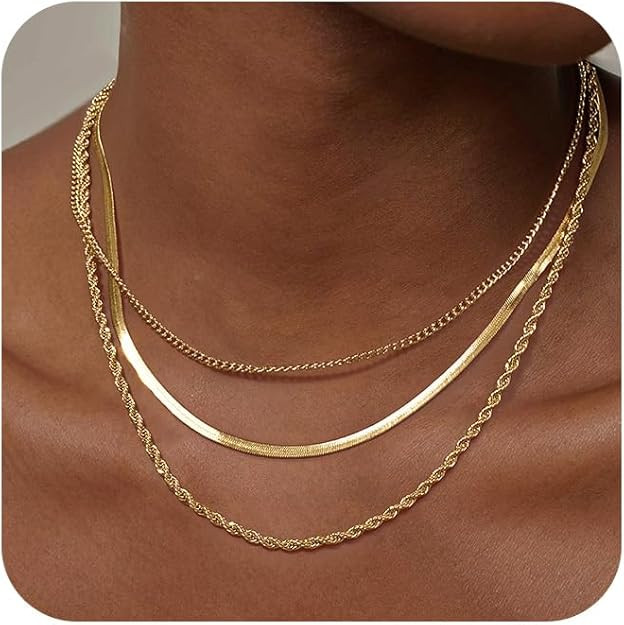 Freekiss Herringbone Necklace for Women,Dainty Gold Necklace,14k Gold Plated Snake,Gold Chain Cho... | Amazon (US)