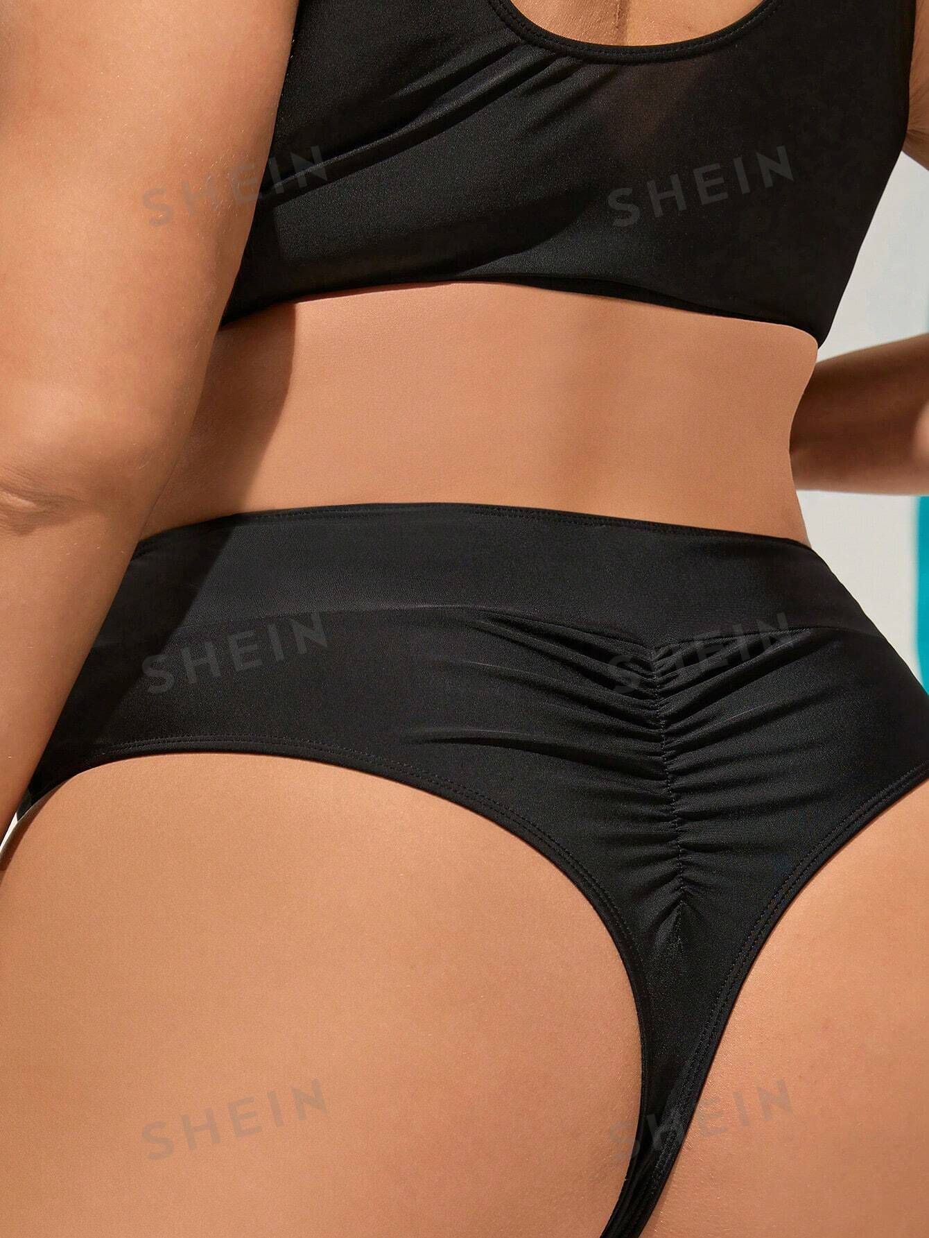 SHEIN Swim Basics Plus Ruched Bikini Thong | SHEIN