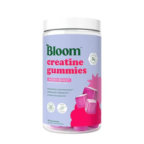 Bloom Creatine Monohydrate Gummies, 5g Per Serving, Sugar Free Creatine Gummy for Workout, Strength, Cognitive Health & Lean Muscle Support, Gluten Free & Non GMO, Berry Boost, 90 Gummies, 30 SVG | Amazon (US)