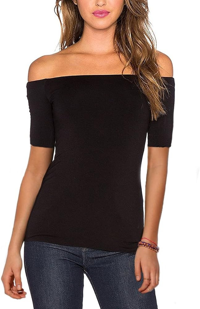 Women's Sexy Slim Fit Stretchy Off Shoulder Long Sleeve Blouse Tops Shirt | Amazon (US)