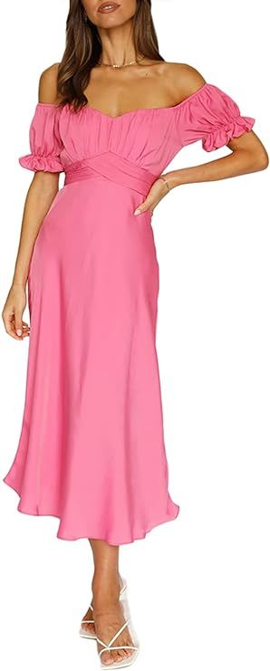 Linsery Women's Off Shoulder Long Dress Cocktail Party Wedding Formal Flowy Midi Dresses | Amazon (US)