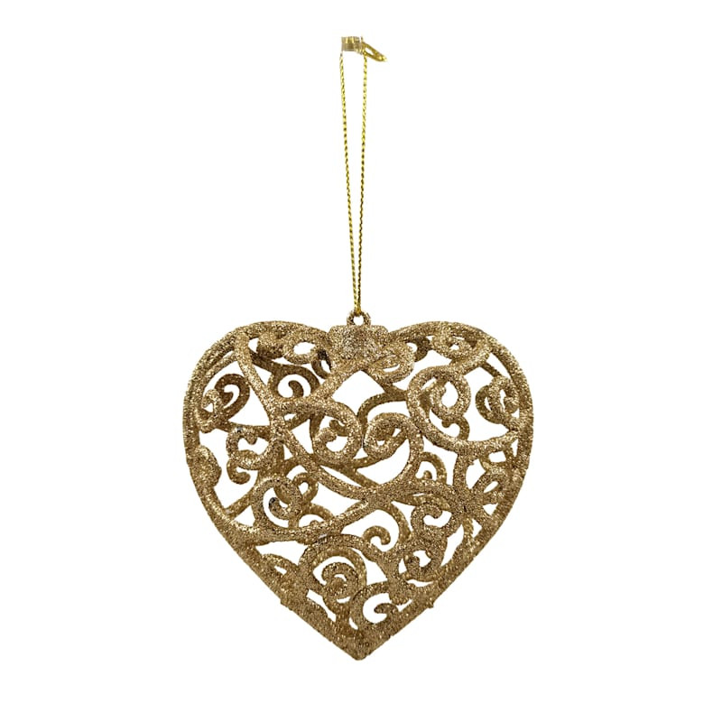Glittered Scroll Heart Ornament, 3.5" | At Home