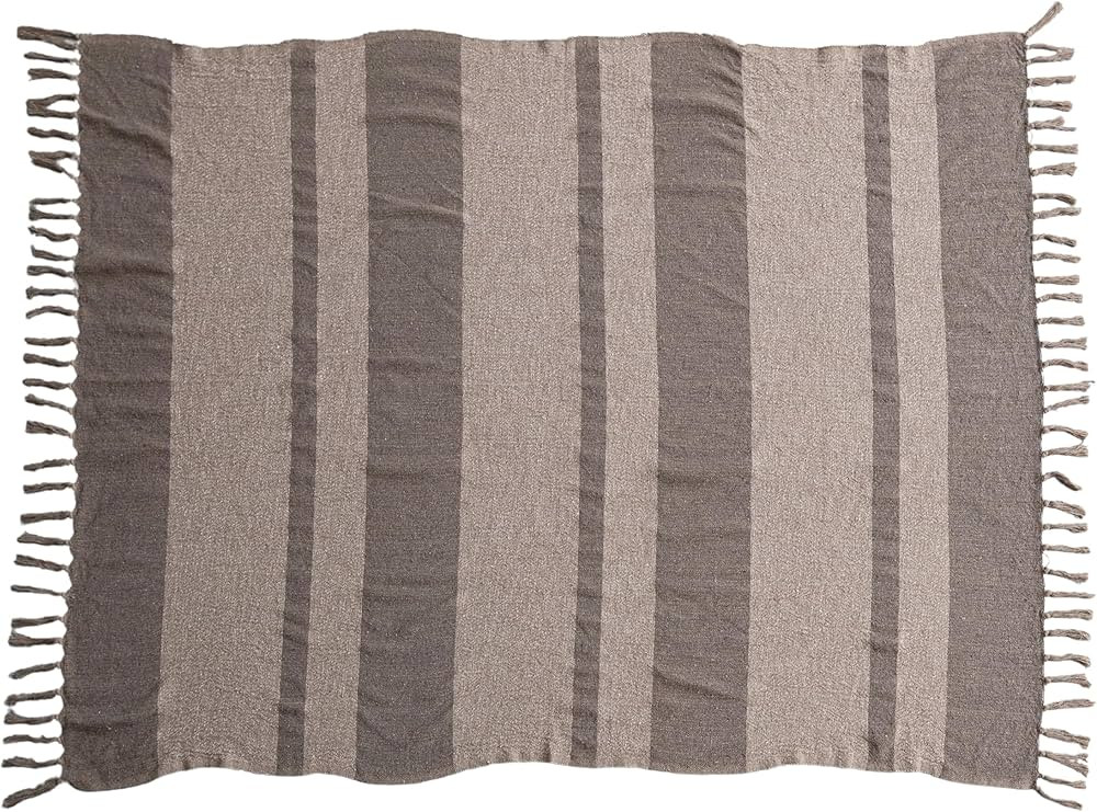 Bloomingville Savannah Stripe Cotton Blend Throw, Beige and Brown | Amazon (US)