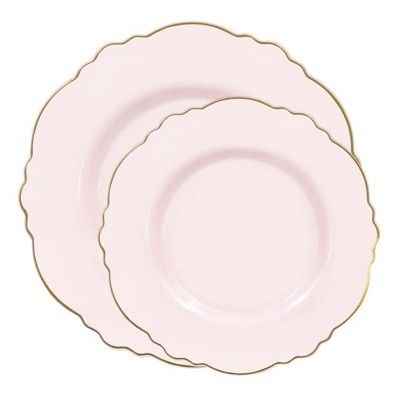 Smarty Had A Party Pink with Gold Rim Round Blossom Disposable Plastic Dinnerware Value Set (120 ... | Target