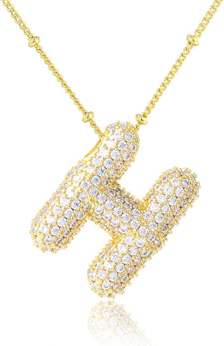 KELMALL Cubic Zirconia Bubble Initial Letter Necklace for Women - Elegant Gold Plated A-Z Alphabe... | Amazon (US)