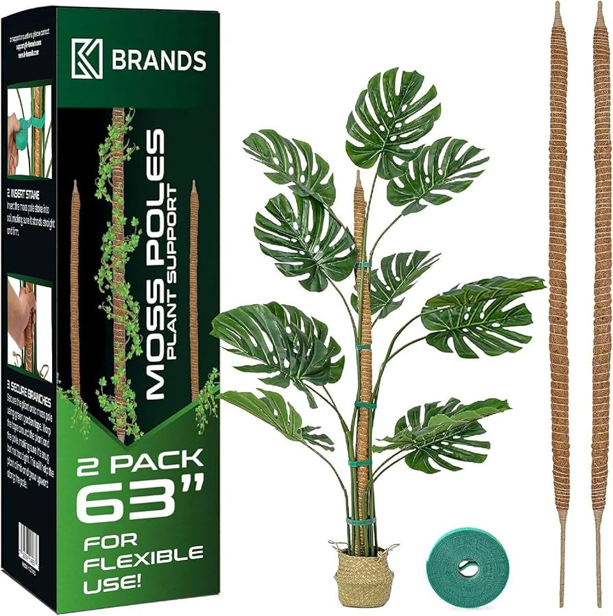 2 Pack Moss Pole - 63'' Bendable Monstera Plant Support - Moss Poles for Climbing Plants Monstera... | Amazon (US)