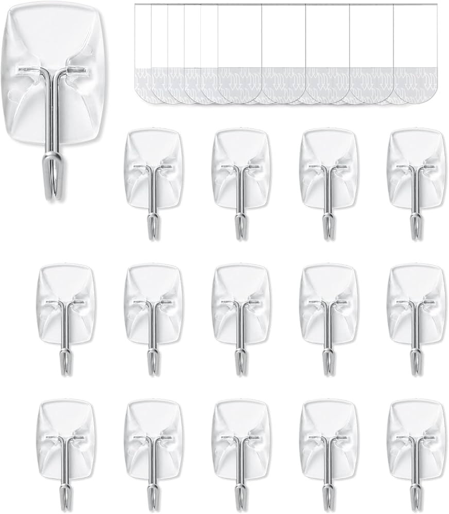 15 Small Hooks+30 Removable Strips, Clear Wire Hanger Hooks, Damage-Free Utility Hooks, Heavy Dut... | Amazon (US)