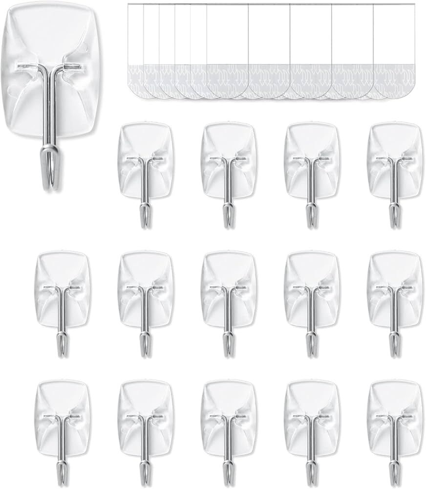 JELLYSUB 15-Hooks, 30-Strips, Clear Small Wire Toggle Hooks Value Pack, Organize Damage-Free Util... | Amazon (US)