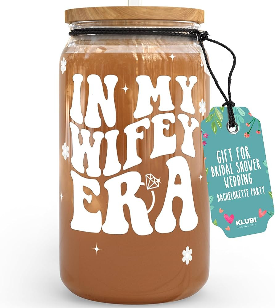 KLUBI Bridal Shower Gifts for Bride - In My Wifey Era 16oz Glass Bride Cup Perfect Bride Gifts Cl... | Amazon (US)