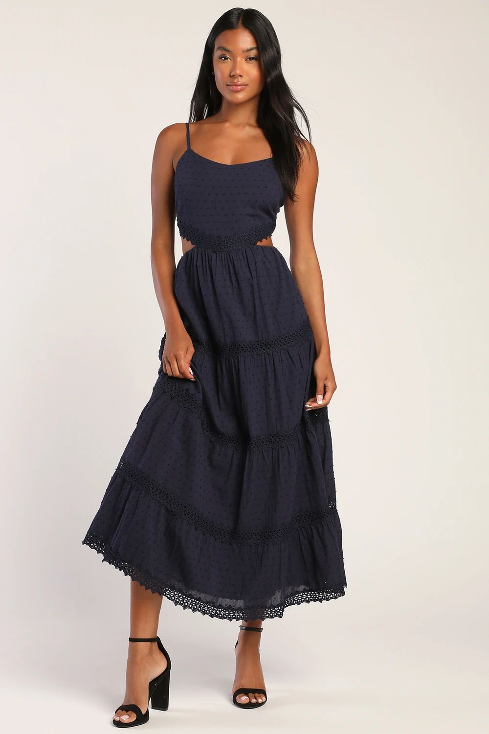 Tiers to the Party Navy Blue Swiss Dot Tiered Maxi Dress | Lulus (US)