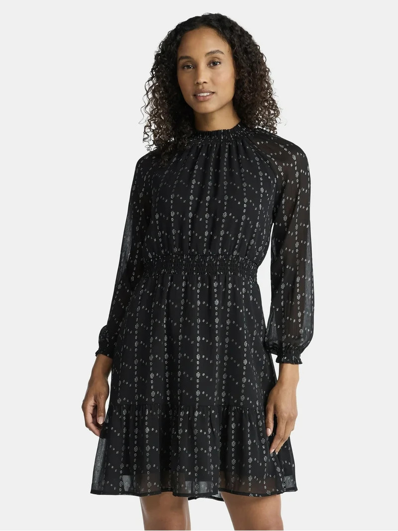 Time and Tru Women's Smocked Mini Dress with Long Sleeves, Sizes XS-XXXL - Walmart.com | Walmart (US)