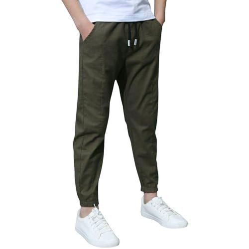 Boys School Uniform Boys Uniform Joggers Pants Elastic Waist Drawstring Summer Casual Chino Trousers Youth Kids Back to School Clothes 5-6 Years Green | Amazon (US)