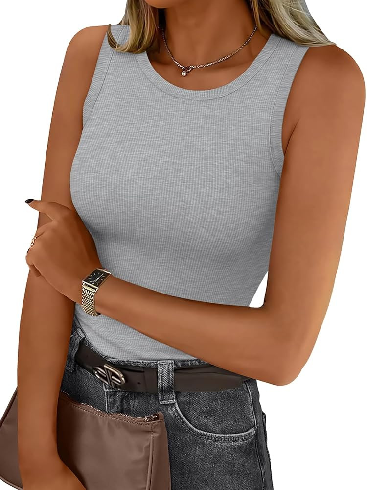 Trendy Queen Womens Tank Tops Summer Fashion 2025 Workout Ribbed Sleeveless High Neck Beach Vacat... | Amazon (US)