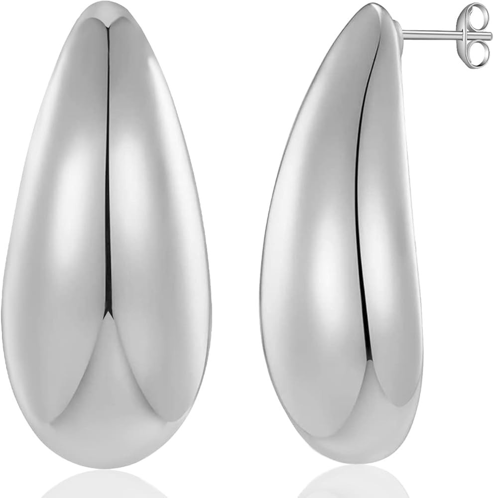 Chunky Gold Hoop Earrings for Women, Lightweight Teardrop Hoops Earrings with 18K Real Gold Plate... | Amazon (US)