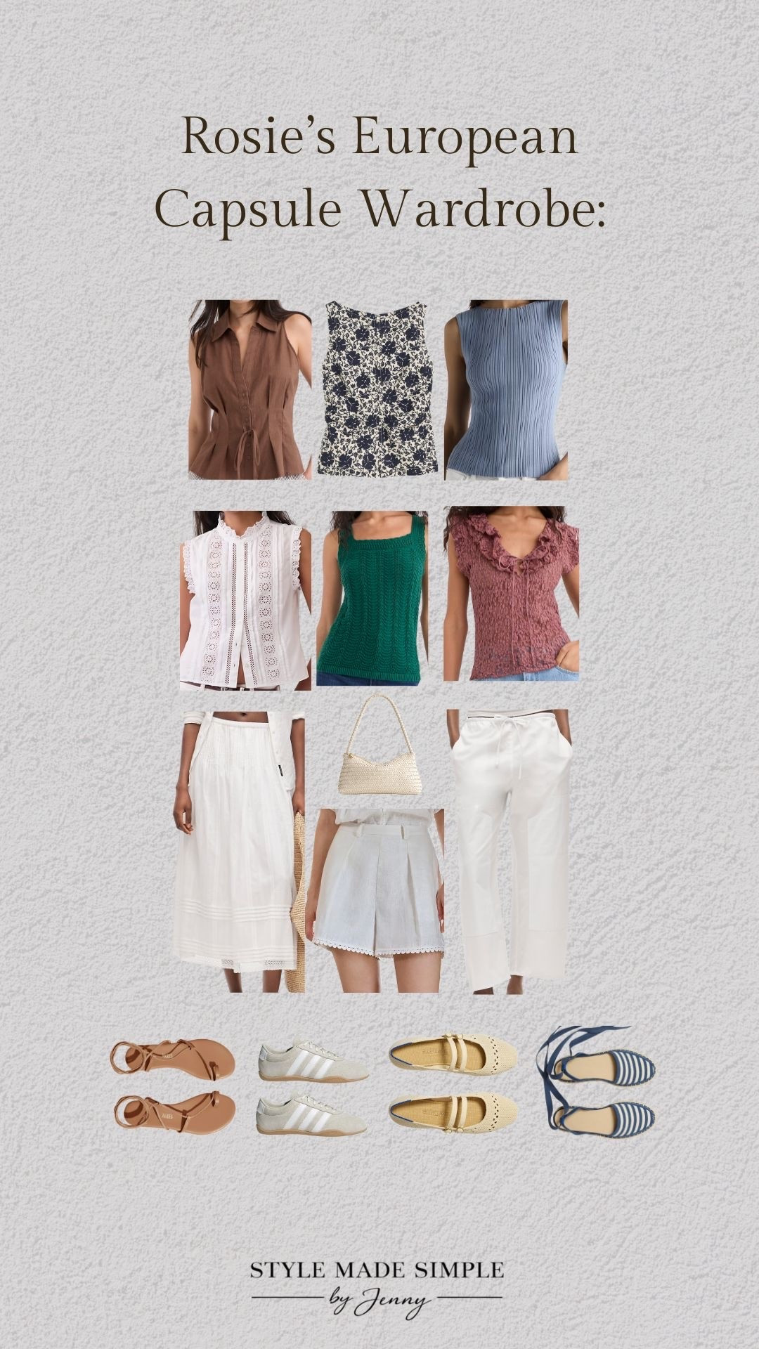 The secret to looking effortlessly chic in Europe? Packing less, not more. ✨ Every piece mixes and matches effortlessly, creating endless outfit combinations while fitting entirely in a carry-on. No overpacking, no stressing over what to wear—just timeless style that works for every part of your trip.

That's exactly why this client hired me for her Europe trip capsule wardrobe: she wanted outfits that felt elevated, effortless, and easy to pack—so I built her a fully shoppable carry-on capsule designed around mix + match looks for her entire trip.

Ready for your own custom vacation capsule? Book here: https://stylemadesimplebyjenny.com

petite european capsule / european capsule wardrobe / petite capsule wardrobe / europe travel outfits / europe outfit ideas / european summer outfits / carry on capsule wardrobe / travel capsule wardrobe / vacation capsule wardrobe / vacation outfit ideas / chic vacation outfits / classy vacation outfits / minimalist wardrobe / old money style outfits / paris outfit ideas / italy outfit ideas / london outfit ideas / effortless style / mix and match outfits / carry on packing tips / petite travel outfits / petite fashion / capsule wardrobe ideas / travel outfit inspiration / vacation style / european fashion / summer capsule wardrobe / elevated basics / timeless style / outfit formulas / packing light / carry on only / personal stylist / custom capsule wardrobe

#EuropeanCapsuleWardrobe #VacationCapsule #PetiteStyle #TravelOutfits #CapsuleWardrobe

#LTKPetite #LTKootd #LTKSeasonal