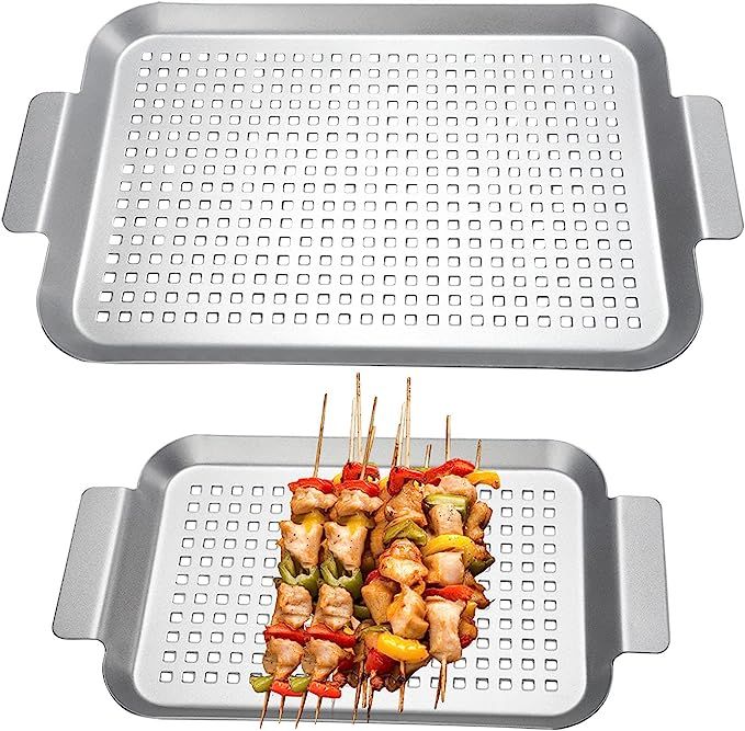 Grill Basket Set of 2 - Nonstick Grilling Tray Durable Grill Pans with Holes for Outdoor Grill Sm... | Amazon (US)