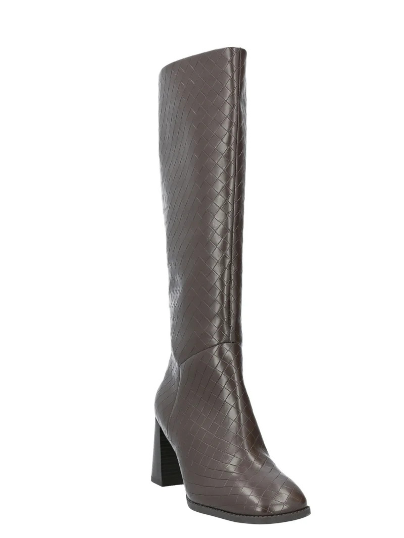 Free Assembly Women's Faux Leather Basketweave Texture Tall Boots, Sizes 6-11 | Walmart (US)