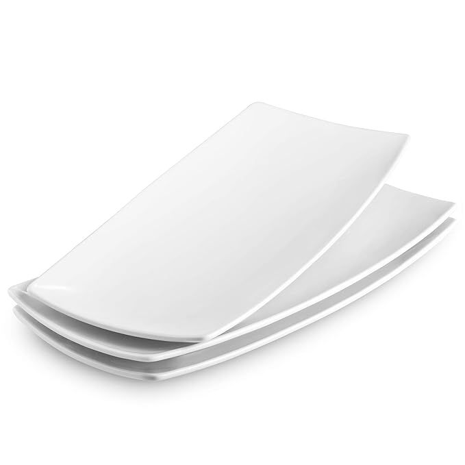 KooK Serving Trays, Rectangular Platters, Ceramic, White 11.8 in, Set of 3 | Amazon (US)