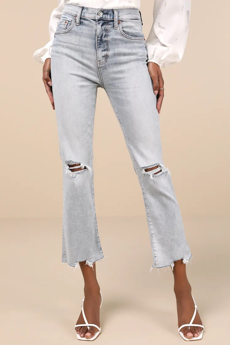 Shy Girl Light Wash Cropped Distressed High-Rise Flare Jeans | Lulus