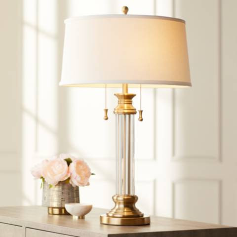 Rolland Antique Brass and Glass Column Table Lamp | Lamps Plus