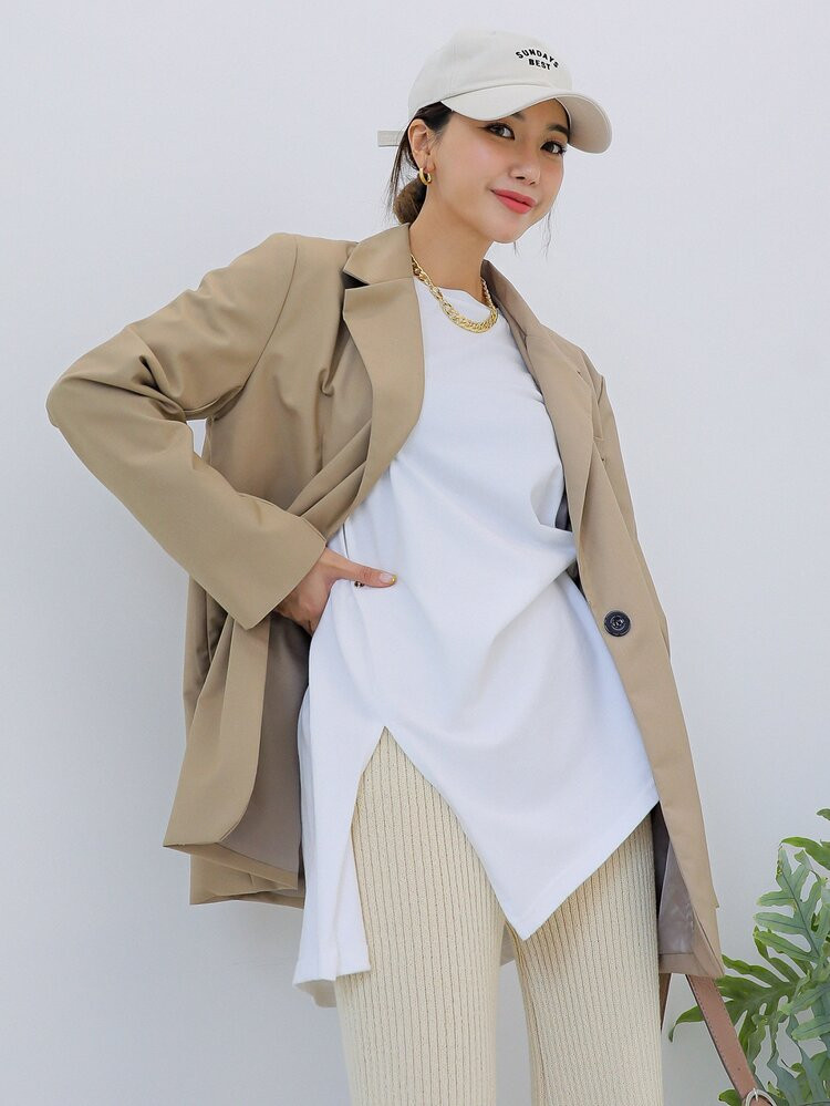 DAZY Flap Detail Single Button Lapel Neck Blazer | SHEIN