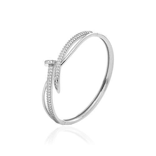 Gold Silver Plating Cubic Zirconia Cuff Nail Bracelet fro Women Screwed Nail Crystal Bangle bracelets Fashion Jewelry Bracelet for Women Gift (Silver) | Amazon (US)