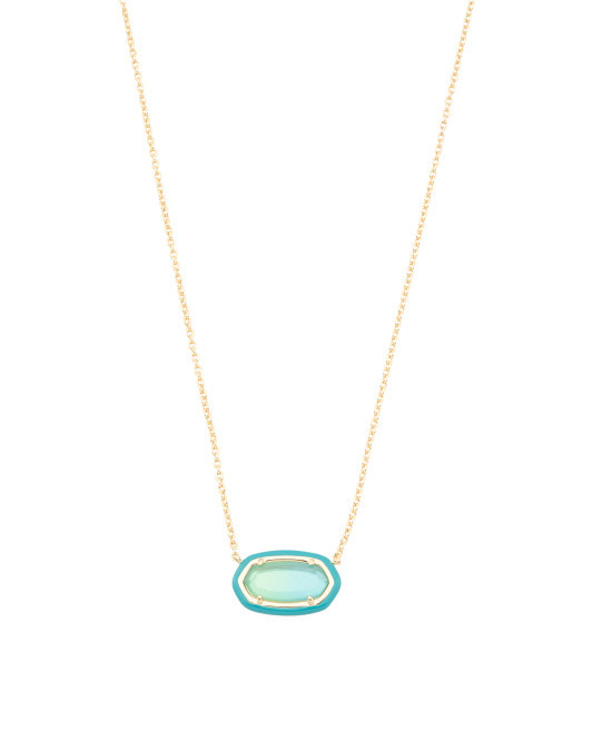 Gold Sea Green Ombre Illusion Enamel Frame Pendant Necklace | TJ Maxx