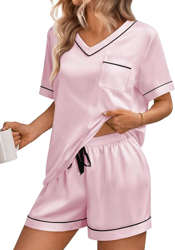 LILLUSORY Womens Silk Satin Pajama Set 2025 Short Sleeve Pjs Loungewear 2 Piece Sleepwear Matchin... | Amazon (US)
