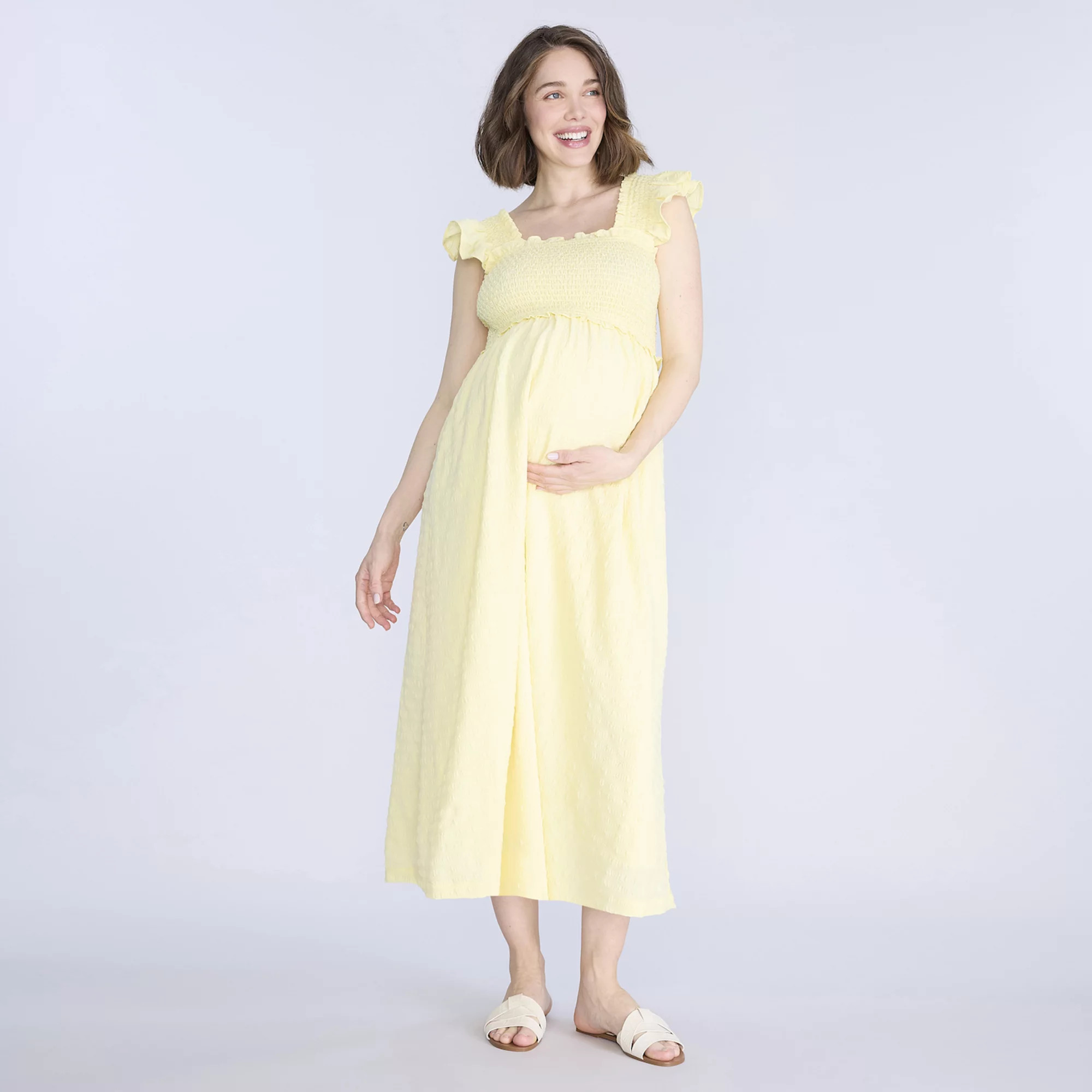 Maternity Motherhood® Sleeveless Ruffle Shoulder Smocked Dress | Kohl's