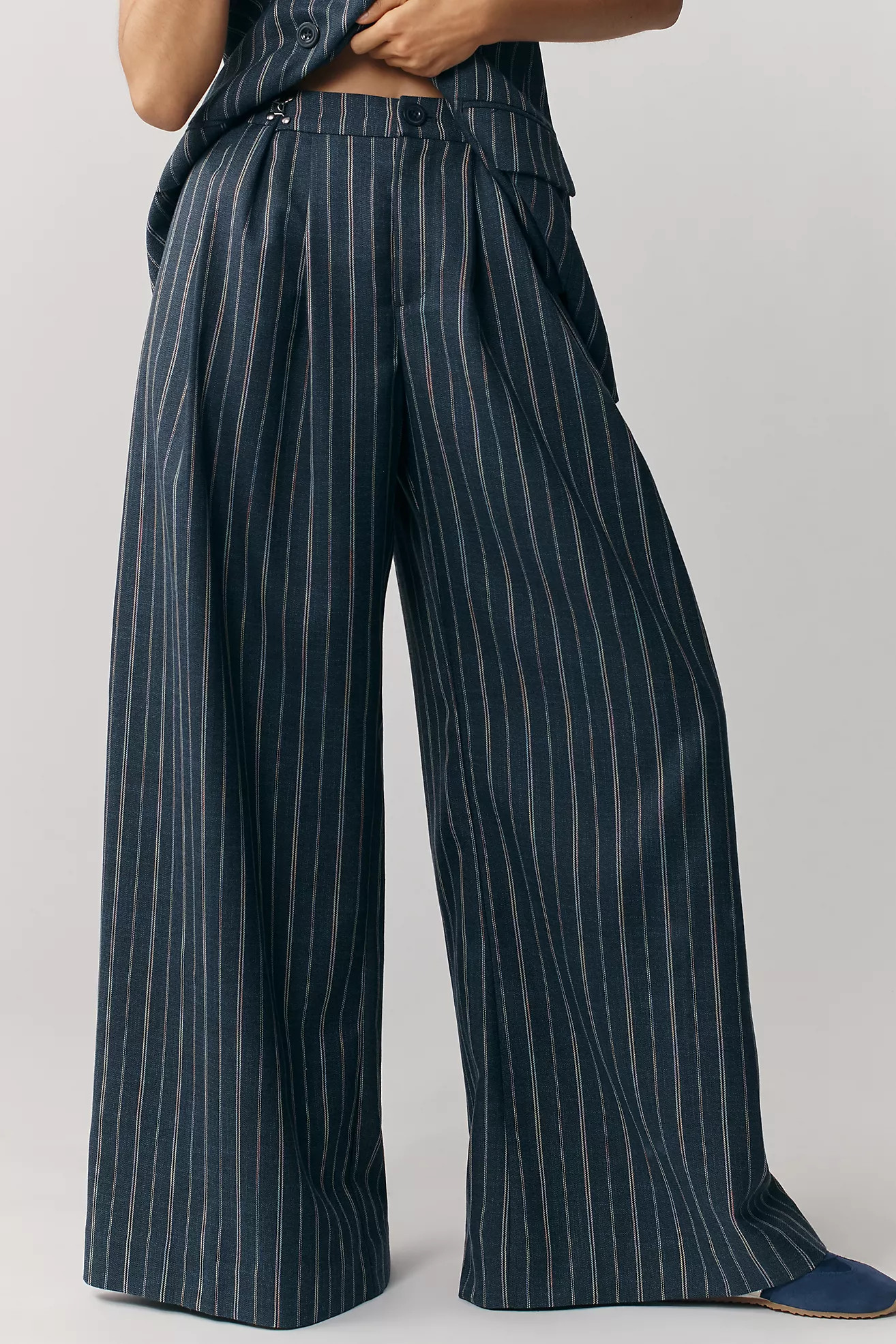 By Anthropologie Pinstripe Wide-Leg Yarn-Dyed Trousers | Anthropologie (US)