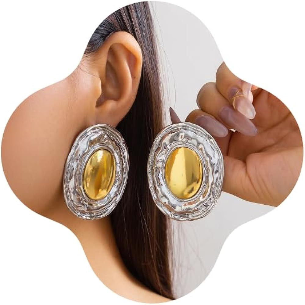Exaggerated metal wind oval smooth earrings Large Geometric Punk Dangle Earrings for Women | Amazon (US)
