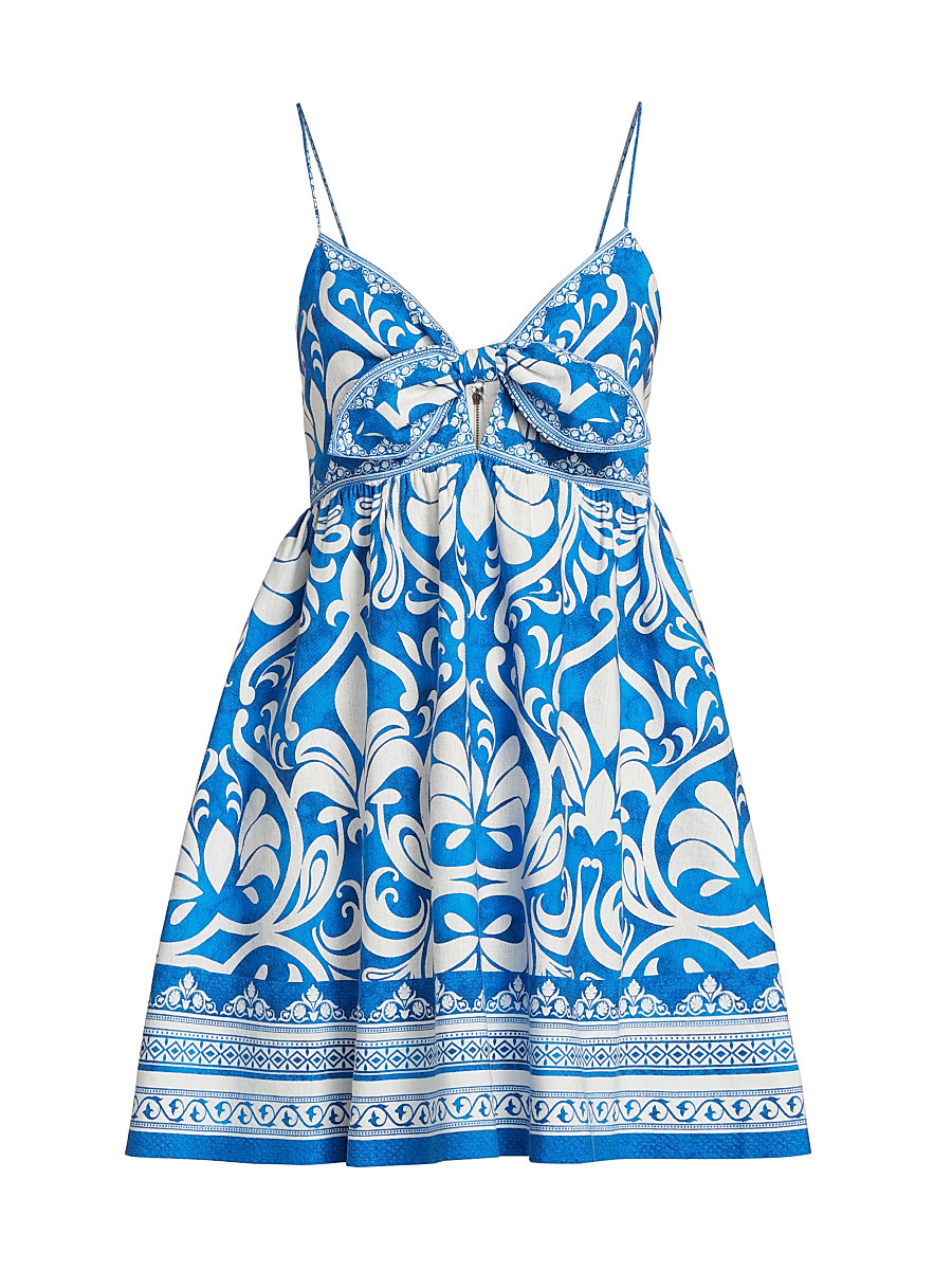 Women's Melvina Damask Linen-Cotton Minidress - Soiree True Blue - Size 12 | Saks Fifth Avenue