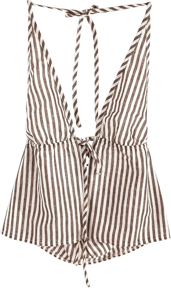 SweatyRocks Women's Sexy Striped Tie Front Halter Tops Sleeveless Drawstring Summer Cami Tops | Amazon (US)
