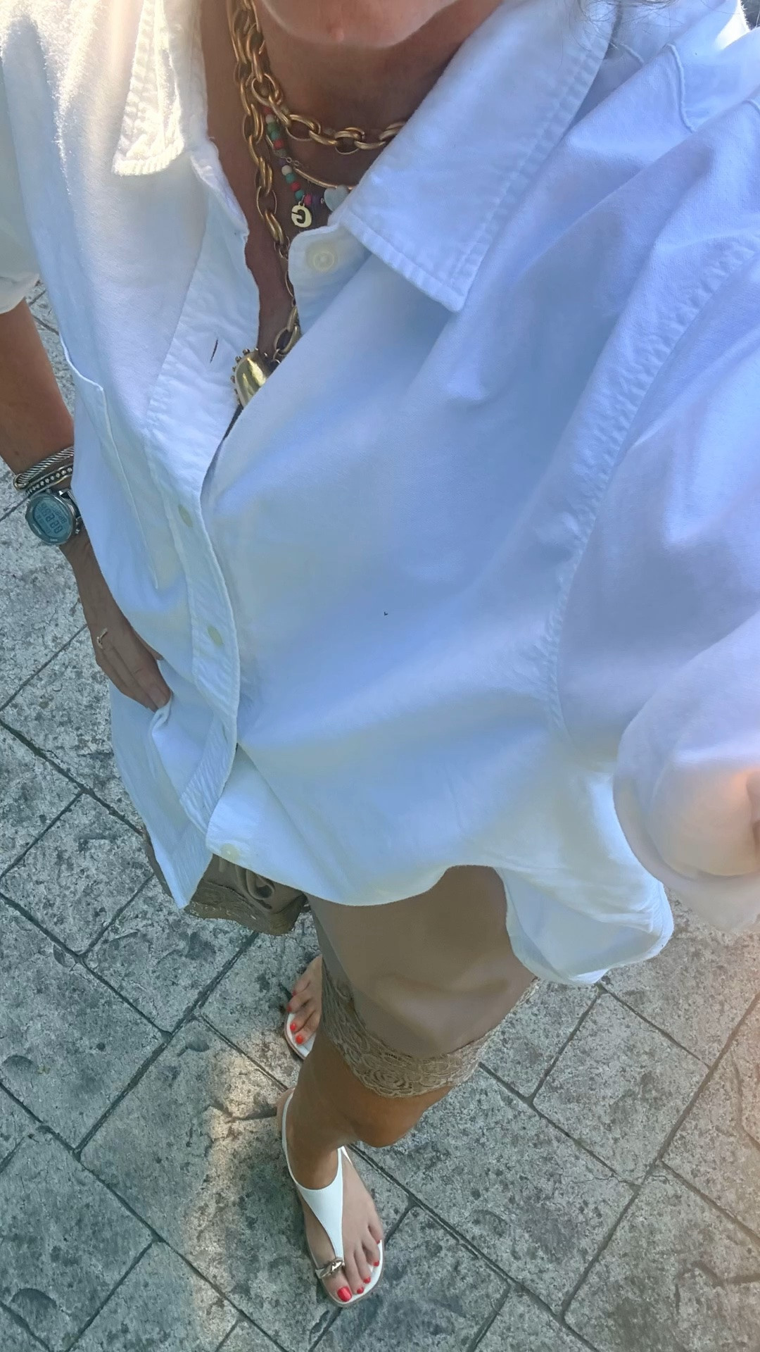 I’ve been looking for a longer pair of lace shorts, and these are perfect. I also linked the pants style of shorts aren’t your thing. 
Medium shorts
L shirt
Tts sandals 
Dog not included 😊