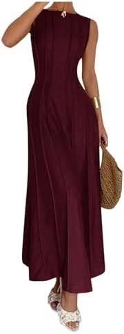 Floerns Women's Sleeveless Tank Dress Crew Neck A Line Evening Long Wedding Guest Dresses | Amazon (US)