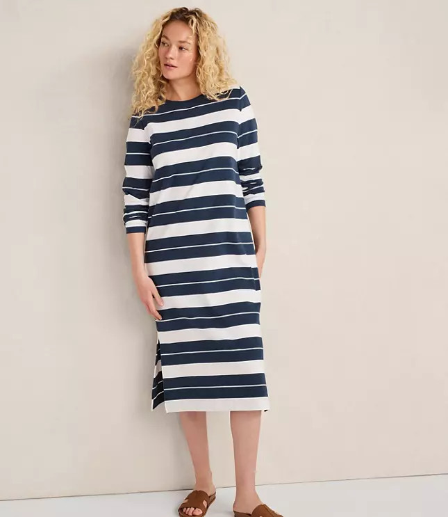 Haven Well Within Organic Cotton Interlock Stripe Midi Dress | LOFT