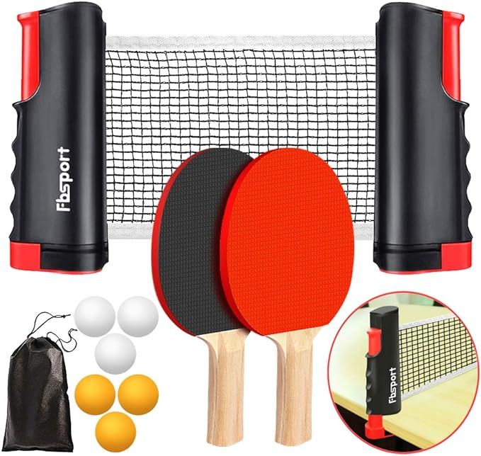 FBSPORT Ping Pong Paddle Set, Portable Table Tennis Set with Retractable Net,Rackets,Balls and Ca... | Amazon (US)