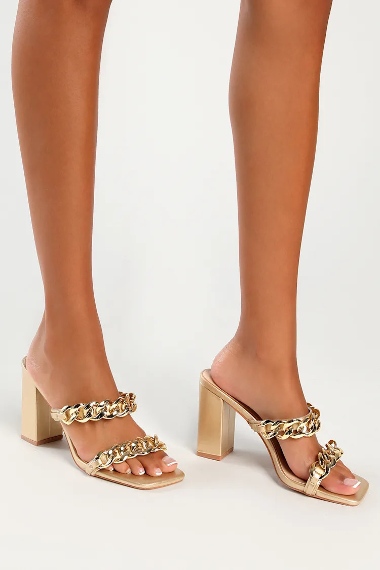 Grissie Gold Chain High Heel Slide Sandals | Lulus (US)