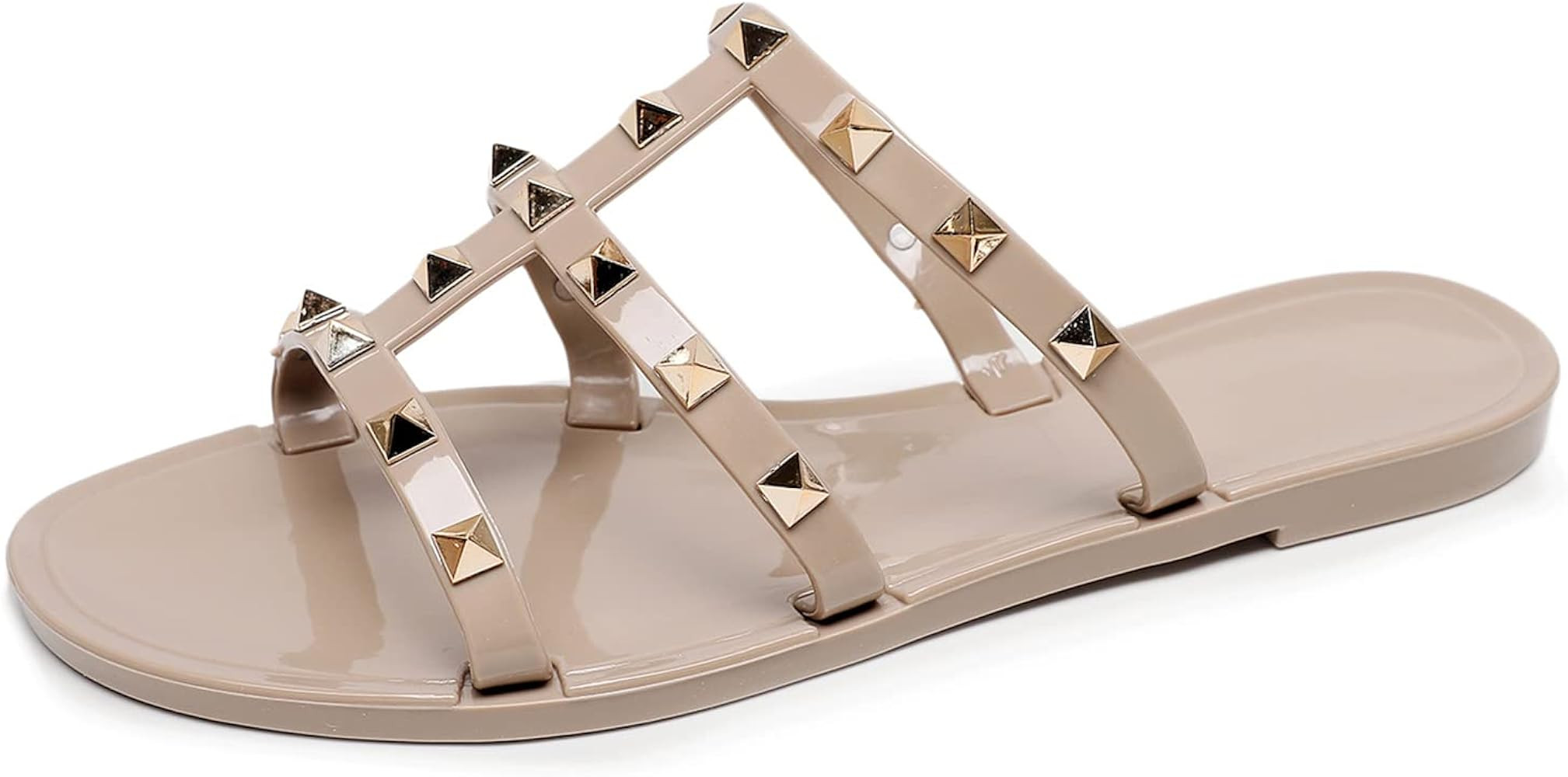 Women Flats Sandals, Studded Jelly Shoes Size 9 Red Dressy Summer Beach Rivets Strappy Jellies Sl... | Amazon (US)