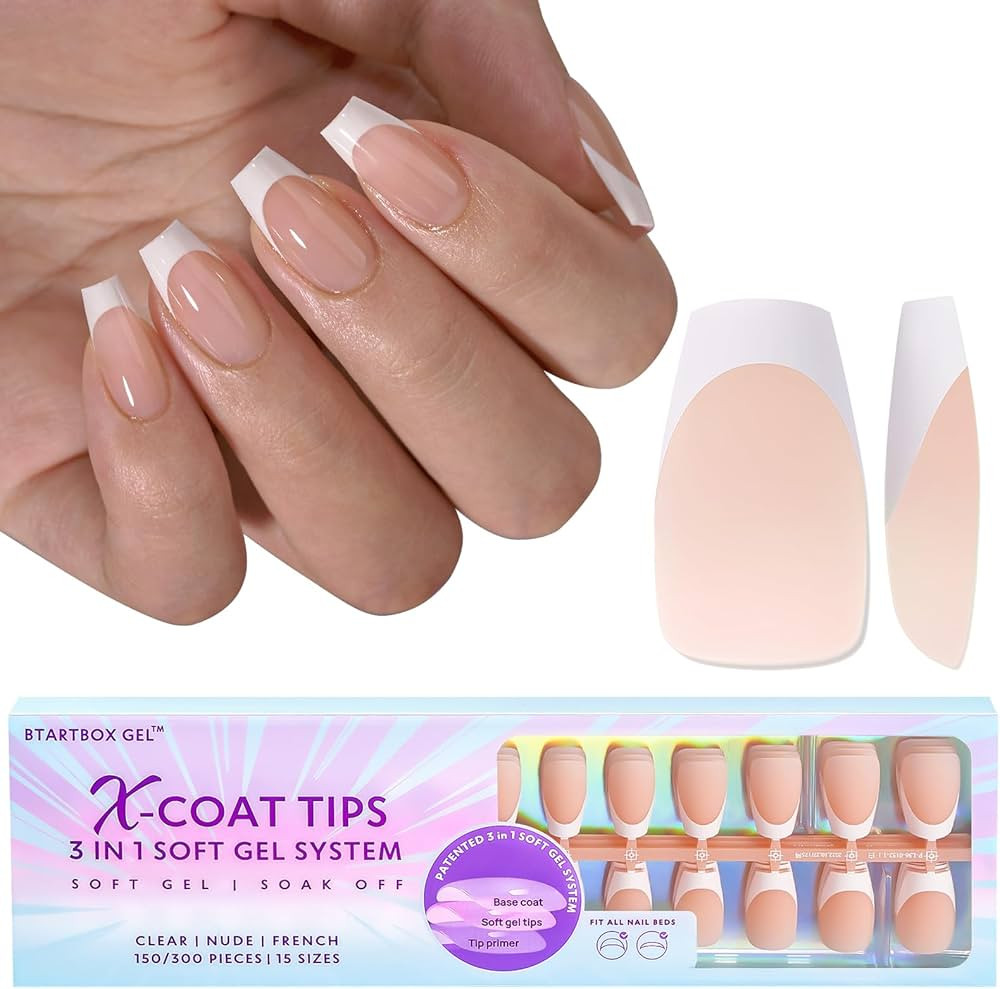 French Tip Coffin Nails Short, BTArtboxnails 3 in 1 X-Coat Tips French Tip Press on Nails, 160PCS... | Amazon (CA)
