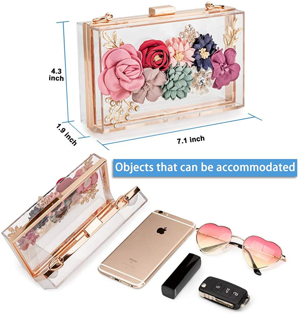 Women Acrylic Flower Clutches Crossbody Purse Evening Bags Chain Strap For Wedding Prom Banquet I... | Amazon (US)
