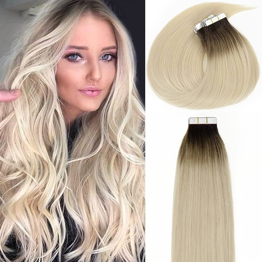 Lacer Hair Rooted Human Hair Tape in Extensions Natural Dip Dyed Balayage R#2/60 Darker Brown to ... | Amazon (US)