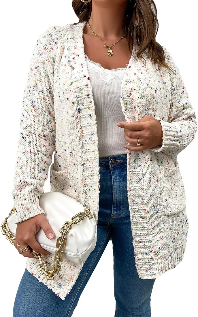 SHENHE Women's Plus Size Open Front Popcorn Knit Colorful Cardigan Coat with Pockets | Amazon (US)